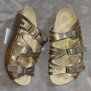 Birkenstock Granada Slide Sandals Womens 6 Bronze Brown Leather Buckle Straps